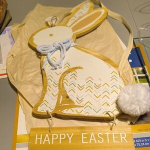 Wooden Bunny Happy Easter Door Hanging